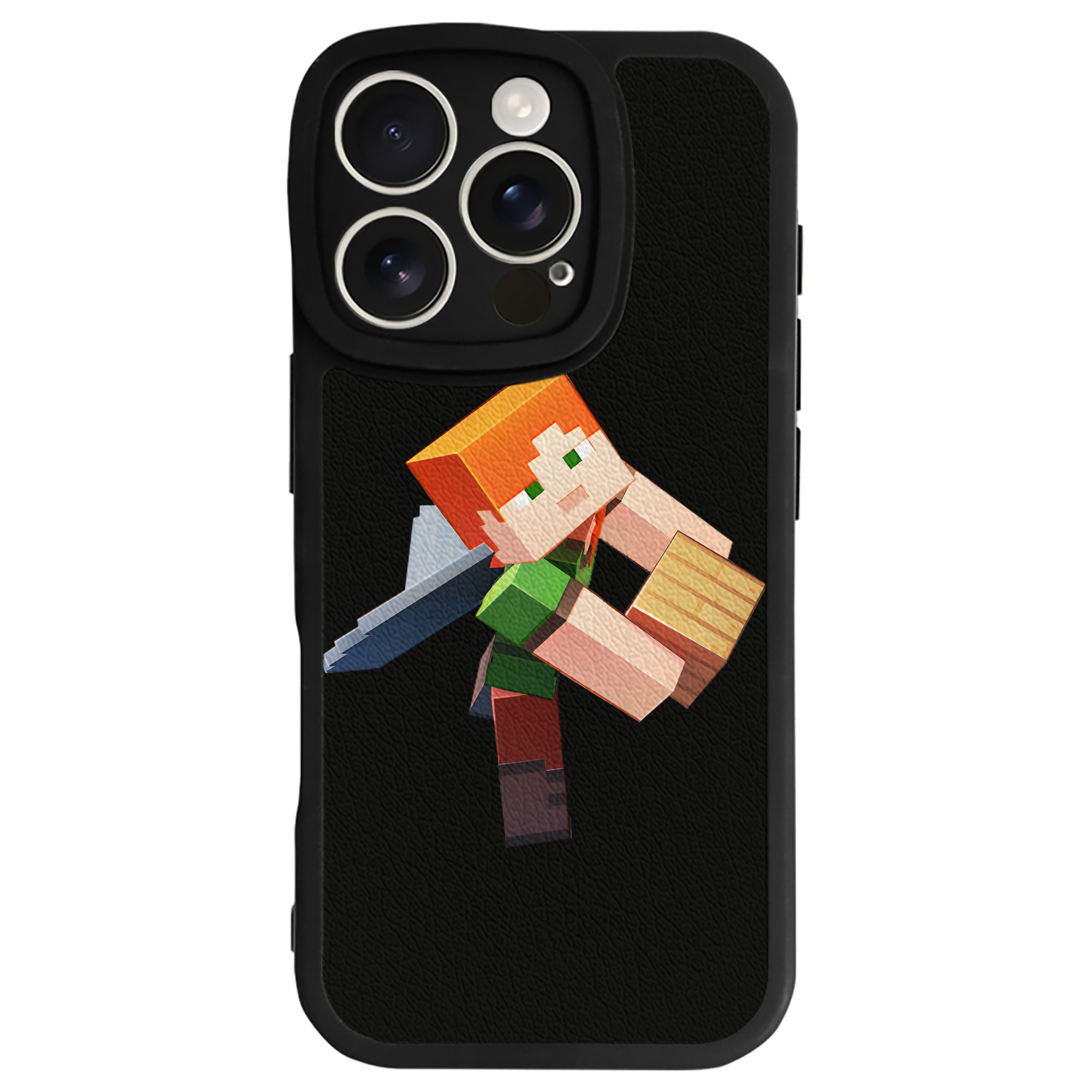 （画像用） マインクラフト ブロックの世界 Minecraft MC Block world 【iPhone 16シリーズ対応】シリコンスマホケース（レザー調） 材質：シリコン